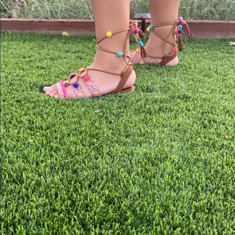 pom pom fun colored lace sandals